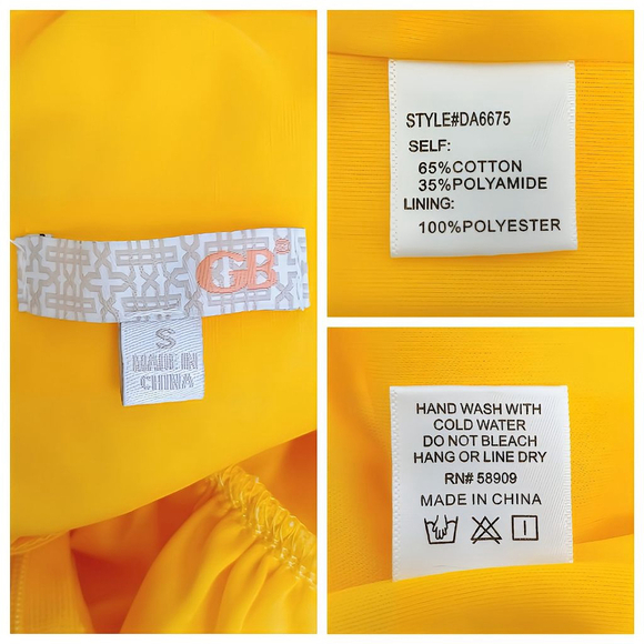 GB Yellow Lace Fit And Flare Mini Dress Size S Deep V Sleeveless Scalloped Hem - Picture 7 of 7